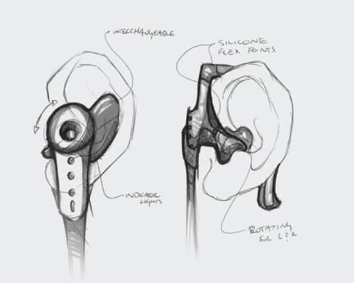 Initial concept design sketches for Cloud DX earpiece