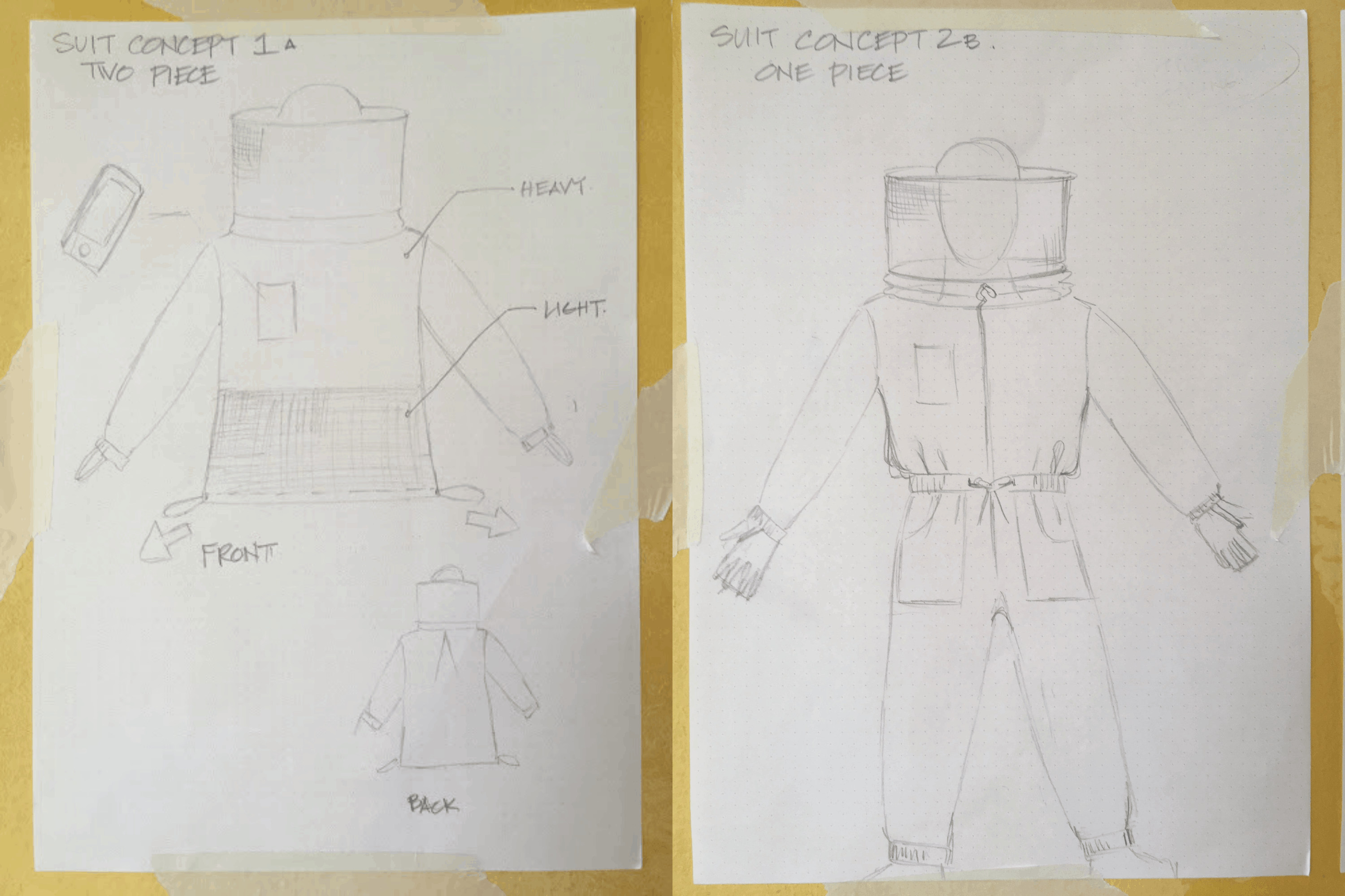 concept designs A and B of suits