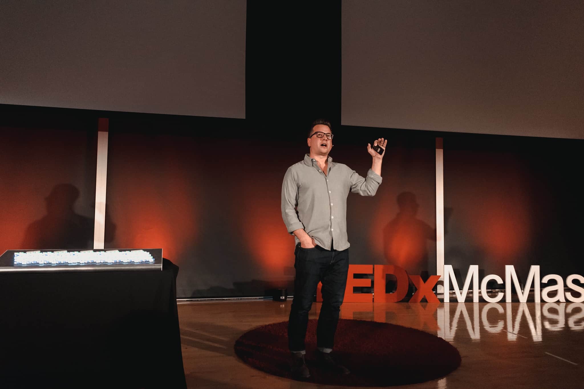 Cortex President Dylan Horvath speaking at TEDx McMaster.